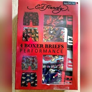 ED HARDY Men's Performance Boxer Briefs 4-Pack Multicolor Tattoo - MEDIUM - NIB
